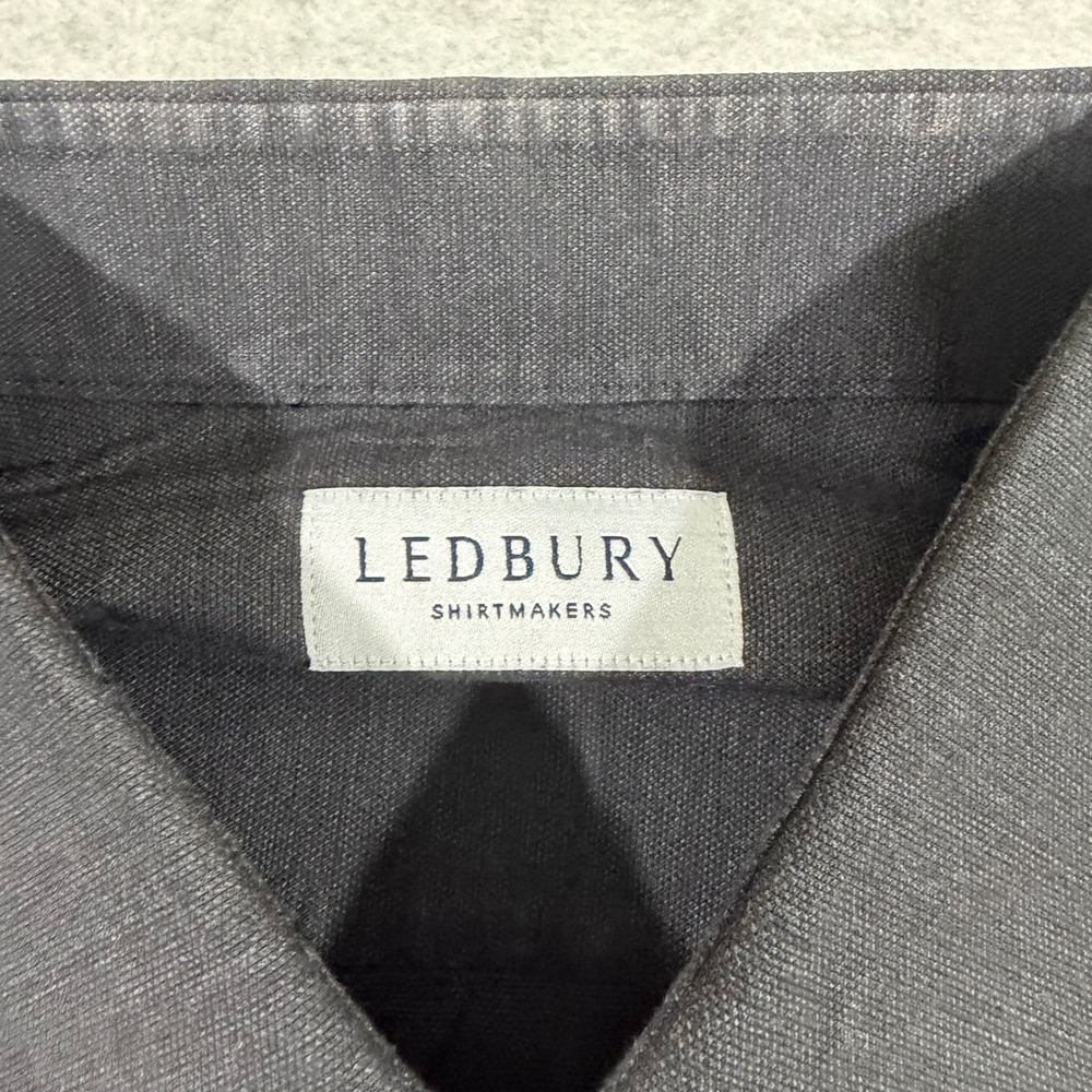 Ledbury Dress Shirt Men 17.5 37 Grey Classic Long Sleeve Regular Body - Picture 3 of 8